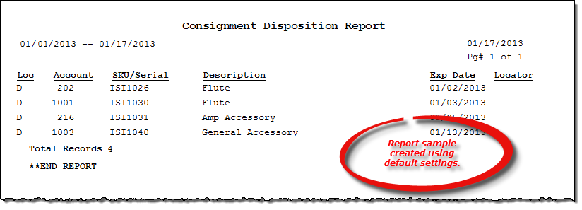 Consignment Disposition report